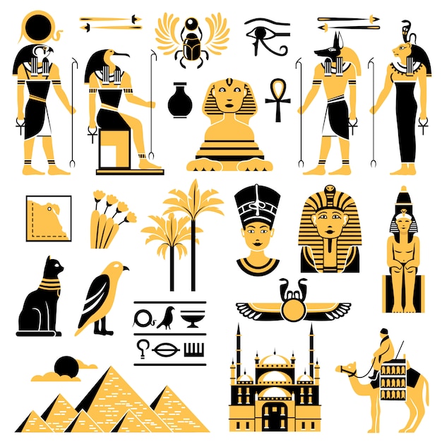 無料ベクター エジプトのシンボル装飾的なアイコンを設定