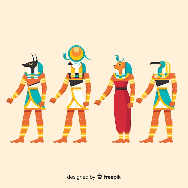 Free vector egypt symbols and gods set in hand drawn style