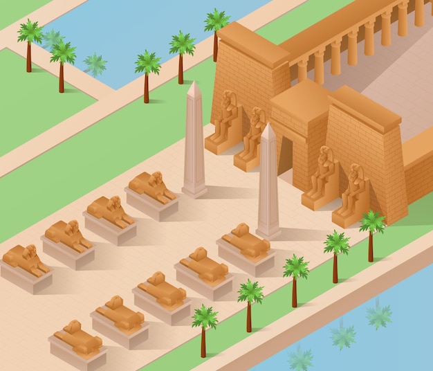 無料ベクター エジプト建築の等角投影の背景