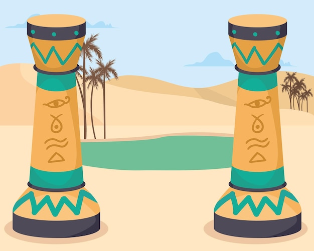 사막의 이집트 기둥
