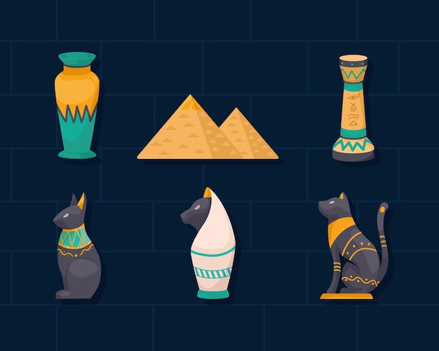 Free vector egyptian culture six icons