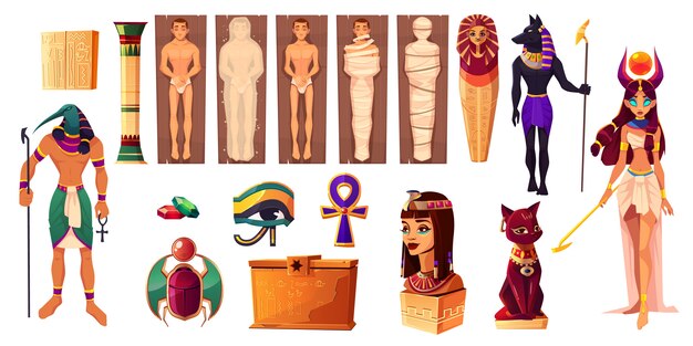 エジプトの神トトとハトホル。文化と宗教の古代の属性が設定されています。