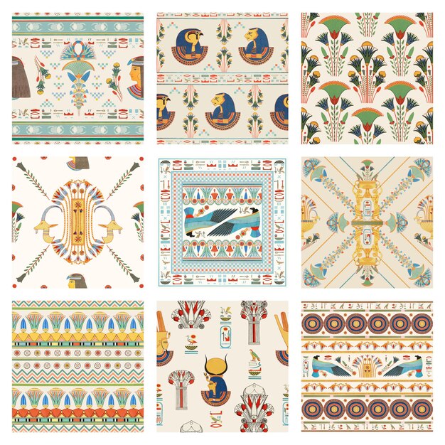 Egyptian ornamental seamless pattern background vector set