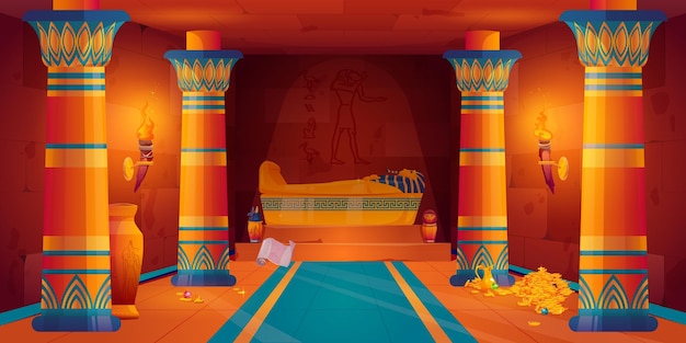 egyptian pharaoh tomb with treasure inside
