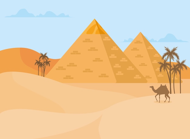 砂漠のエジプトのピラミッド