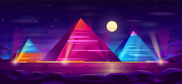 이집트 피라미드 밤 풍경 만화
