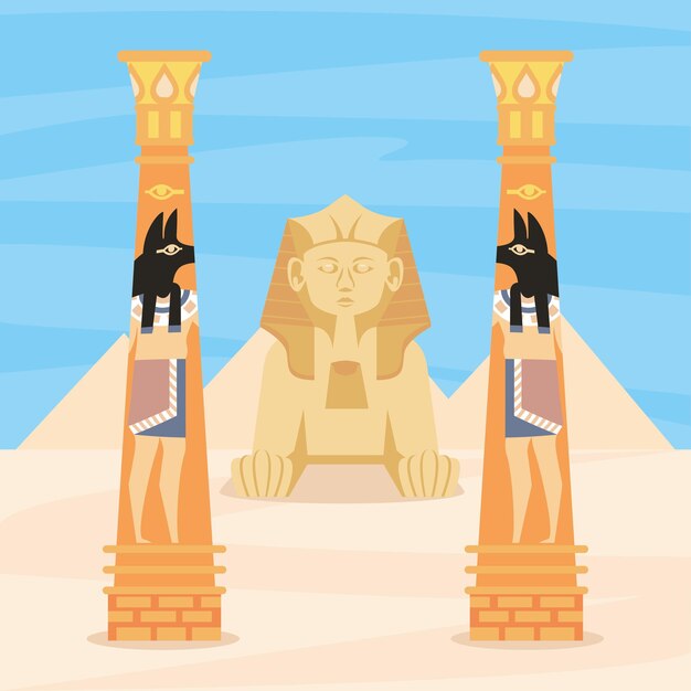 Egyptian sphinx with columns