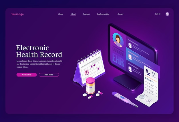 Free vector ehr, electronic health record isometric landing