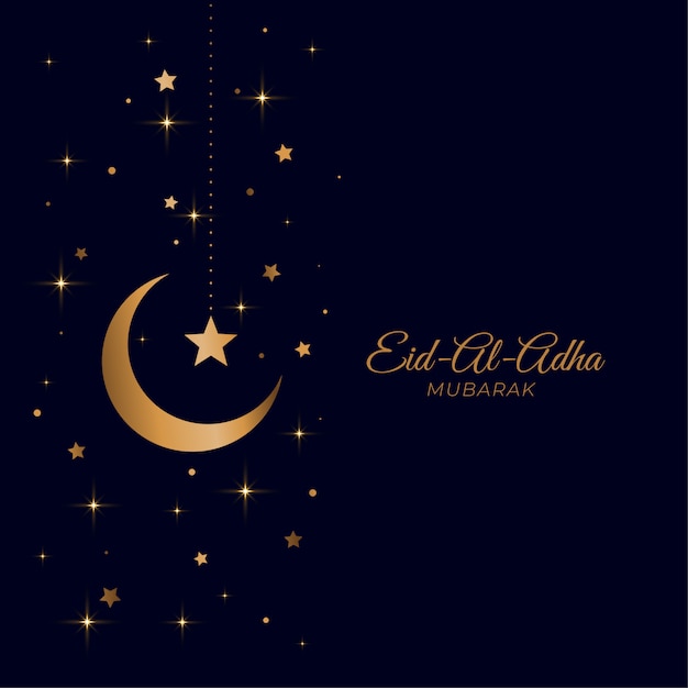 Free vector eid al adha beautiful golden moon and star greeting