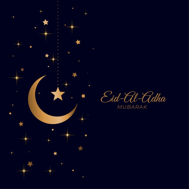 Eid Al Adha beautiful golden moon and star greeting