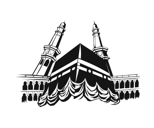 Eid al adha Holy Kaaba in Mecca Saudi Arabia Sketch Vector illustration