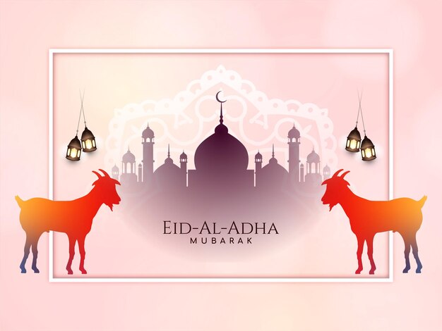 Бесплатное векторное изображение eid al adha mubarak фоном с мечетью