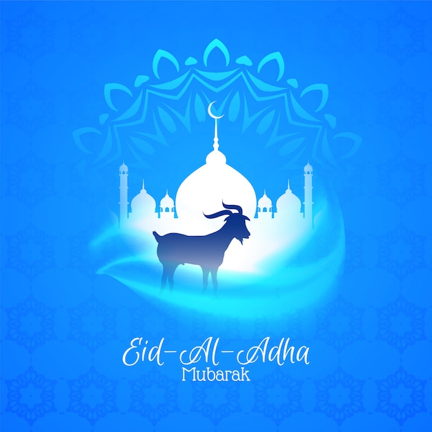 Eid al adha mubarak beautiful greeting blue background