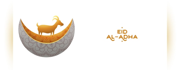 Vettore gratuito festival di eid al adha mubarak con elegante falce di luna e capra