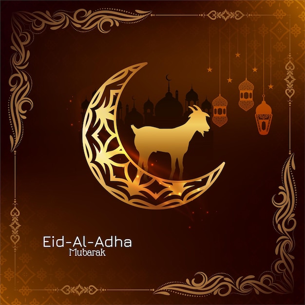 Free vector eid al adha mubarak golden crescent moon background