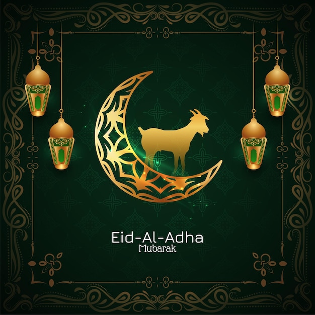 Free vector eid al adha mubarak islamic golden crescent moon background