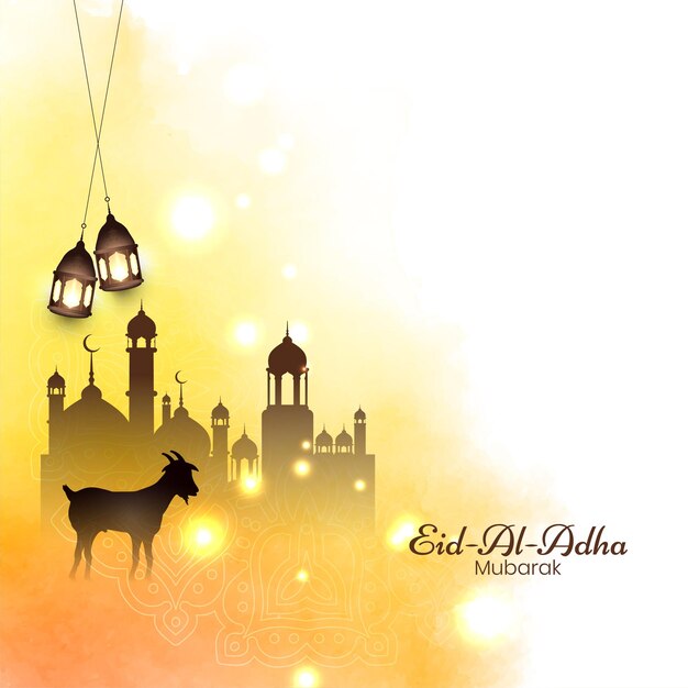 Eid Al Adha mubarak religious festival yellow watercolor background vector