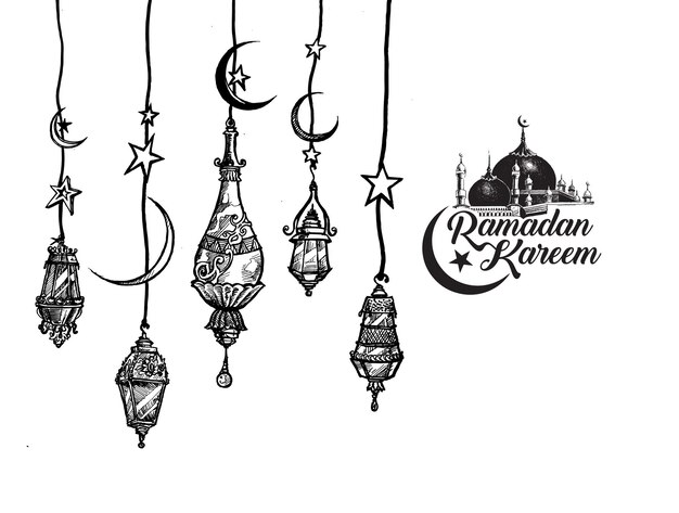 Eid al adha Mubarak with Ramadan Kareem Text Sketch Vector illustration