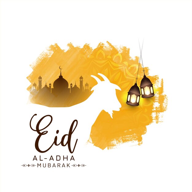 Eid Al Adha mubarak yellow watercolor background design