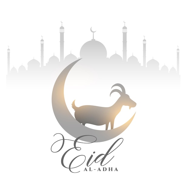 Free vector eid al adha white greeting with crescent moon and goat