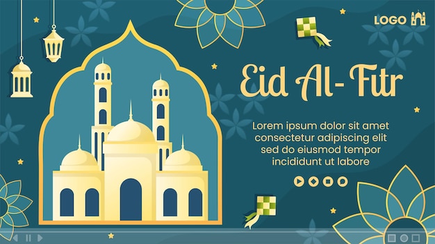 Eid Al Fitr Mubarak Youtube 썸네일 템플릿 일러스트레이션 Square의 소셜 미디어 편집 가능 프리미엄 벡터