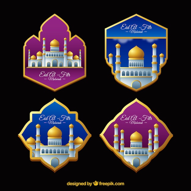 Free vector eid al-fitr pink and blue label collection