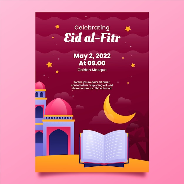 Eid al-fitr vertical poster template with temple and book