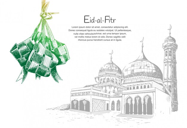  Gambar Masjid Dan Ketupat  Kartun Gambar  Barumu