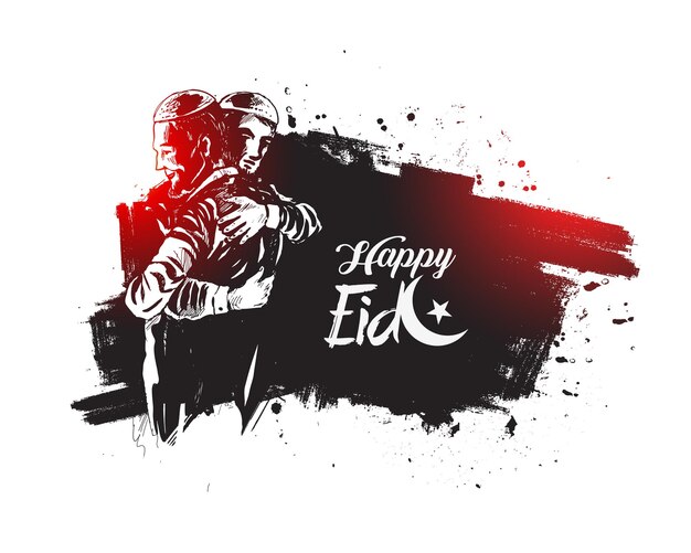 Eid celebration Muslim man hugging and wishing to each other on occasion Vector illustration