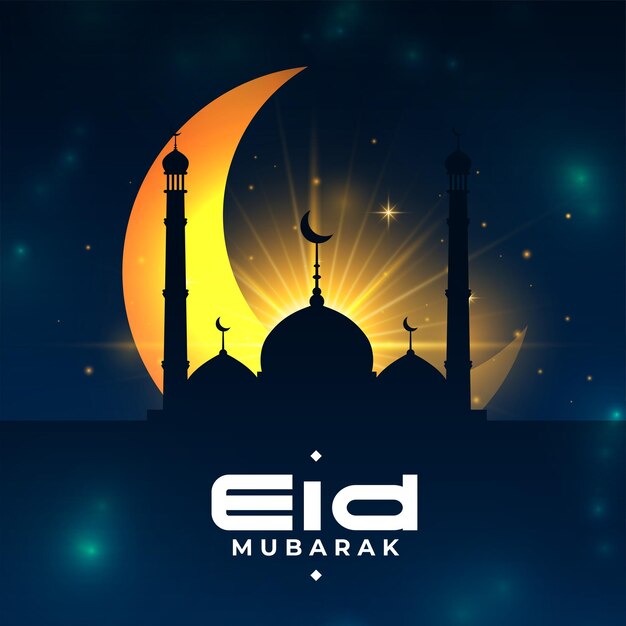 Eid festival wishes background with moon and mosque design