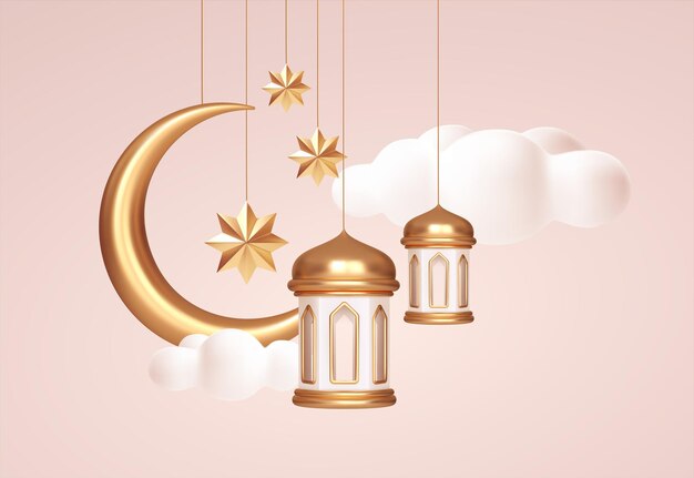 아랍 이슬람 휴일의 Eid 무바라크 3d 현실적인 상징