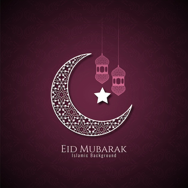 Free vector eid mubarak background with crescent moon