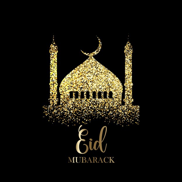 Eid mubarak background with gold glitter effect