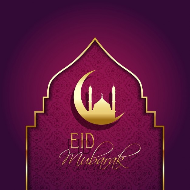 Vettore gratuito sfondo eid mubarak con il tipo decorativo