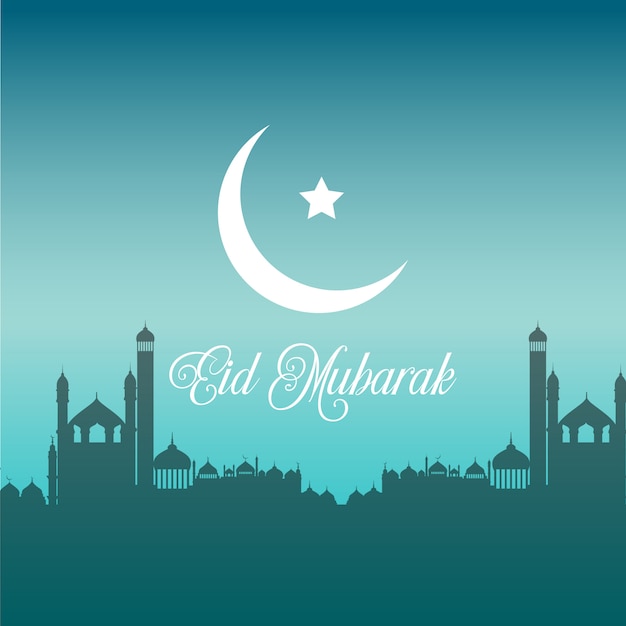 사원의 실루엣 Eid Mubarak 배경