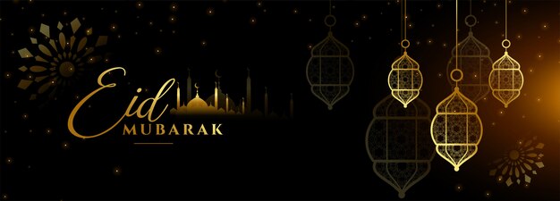 Eid mubarak black and gold festival banner design