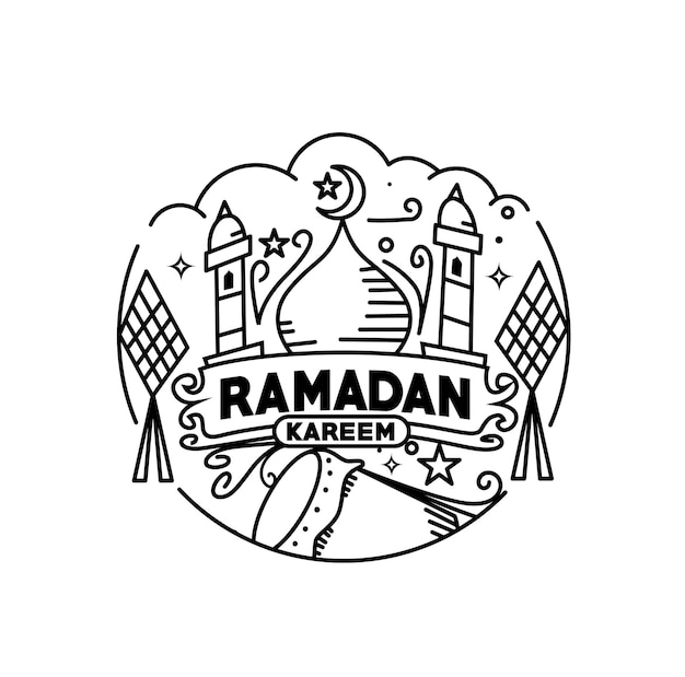 Ид Мубарак Празднование Каллиграфия Стильная надпись Рамадан Карим Текст с векторной иллюстрацией мечети