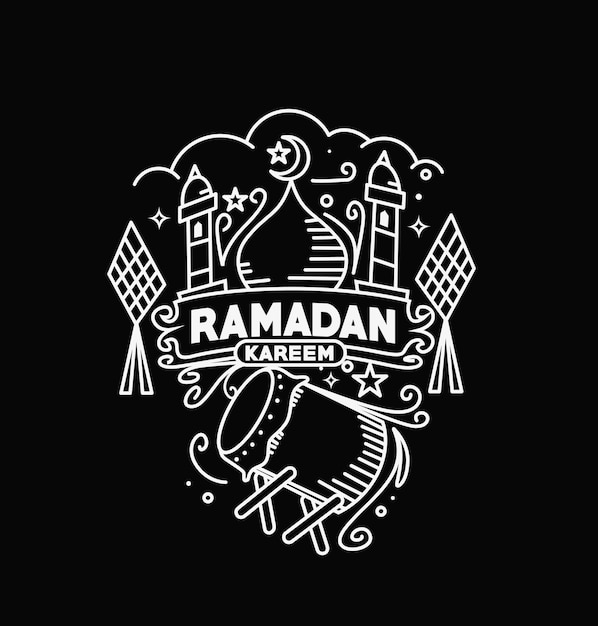 Бесплатное векторное изображение Празднование ид мубарака каллиграфия стильная надпись рамадан карим текст с векторной иллюстрацией мечети
