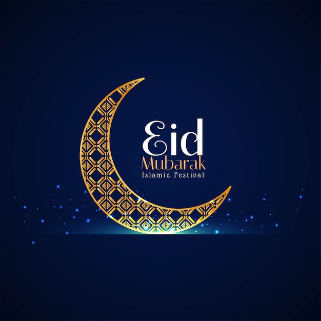 Free vector eid mubarak celebration card with golden moon