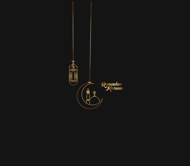 Празднование Ид Мубарака Золотая каллиграфия Стильная надпись Рамадан Карим Текст Луна с векторной иллюстрацией мечети