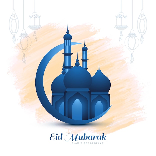 Eid mubarak creative moon and mosque card background