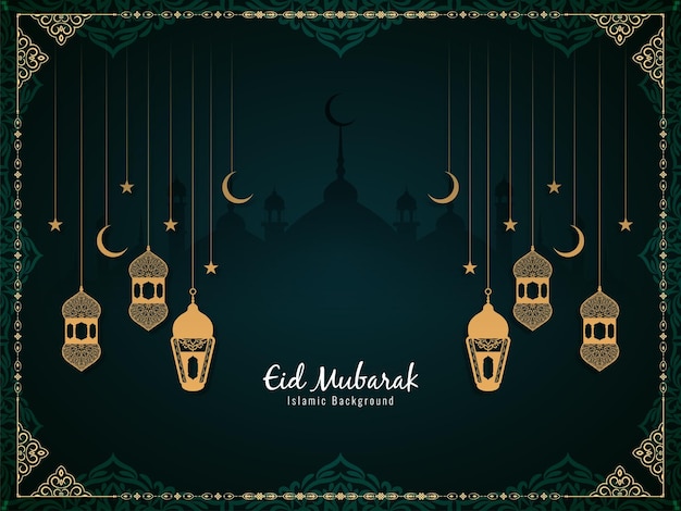 Eid Mubarak crescent moon Islamic cultural background vector