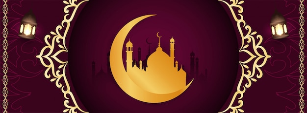 Free vector eid mubarak festival banner with golden moon