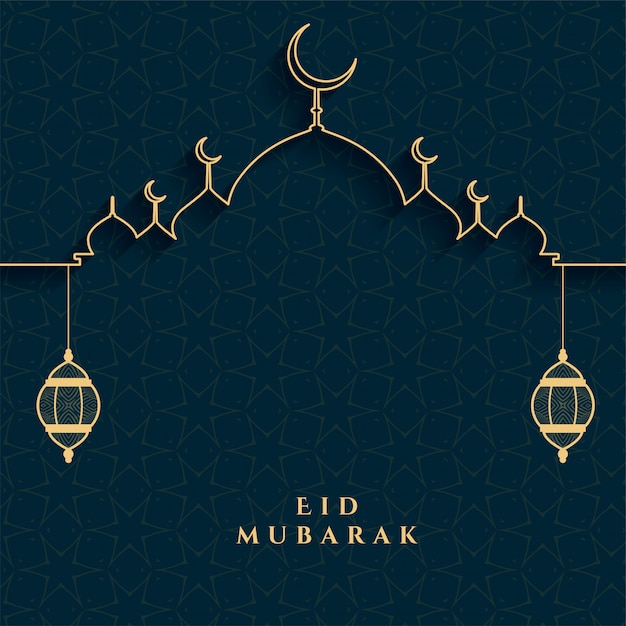 Eid mubarak festival card in golden and black colors