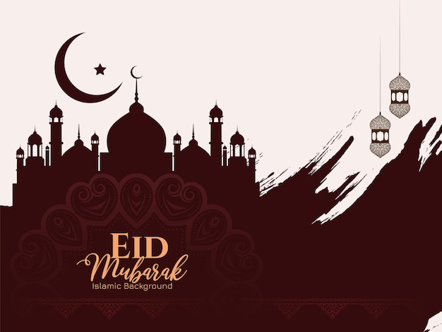 Eid Mubarak festival celebration brown brush stroke background vector