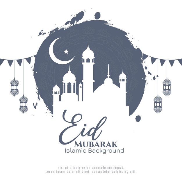 Free vector eid mubarak festival celebration islamic greeting mosque background vector