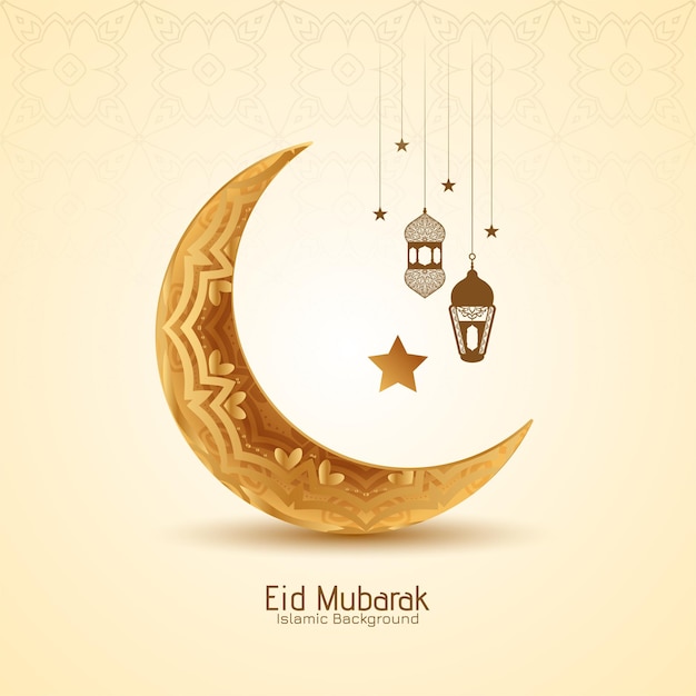 Eid mubarak festival golden crescent moon and lanterns background