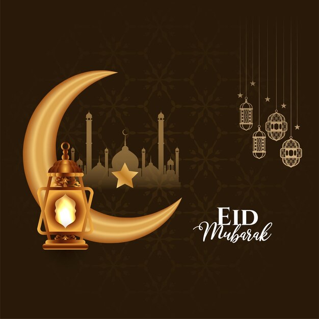 Eid Mubarak 축제 인사말 세련된 초승달 배경 디자인