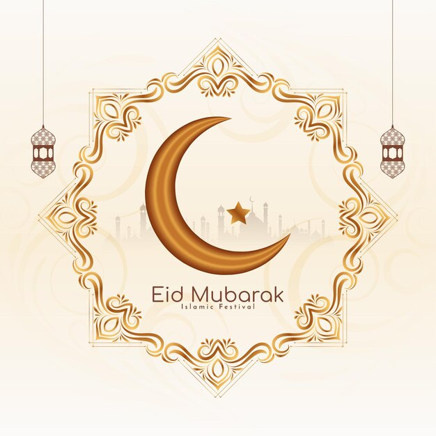 Eid Mubarak 축제 인사말 세련된 초승달 배경 디자인