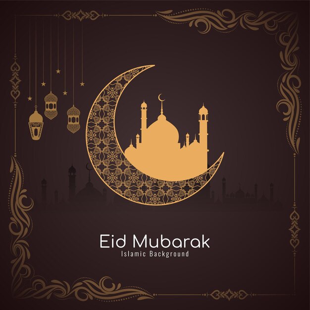 프레임과 초승달이있는 Eid 무바라크 축제 이슬람 카드